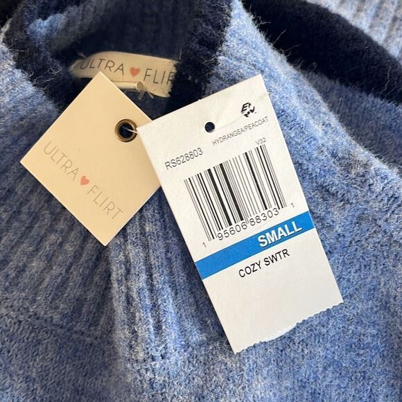 NWT Ultra Flirt Blue Striped Mock Neck Sweater Small - Picture 5 of 7